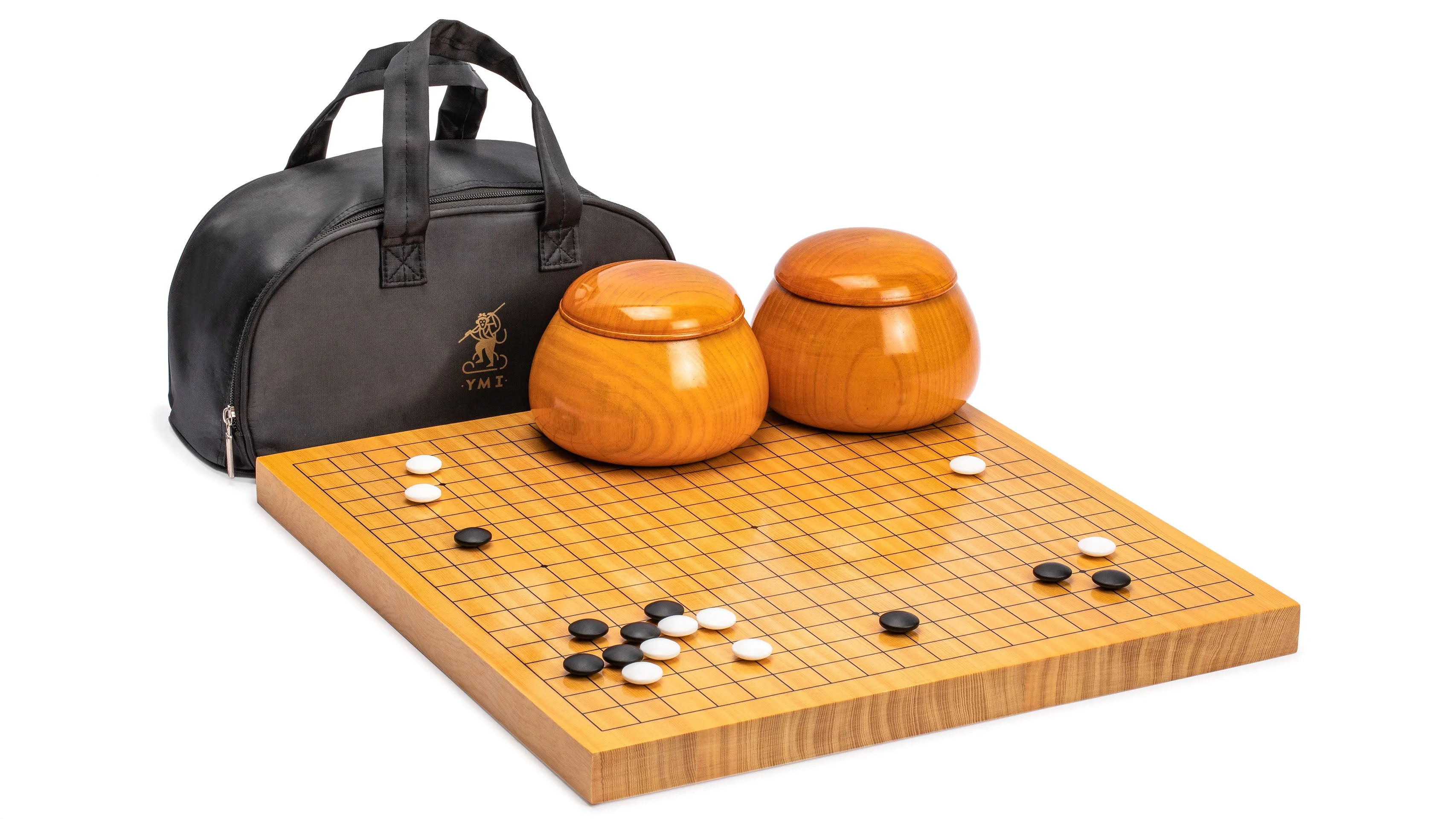 Shin Kaya 1.2-Inch Reversible Go Game Set Board with Double Convex Korean Hardened Glass Paduk Go Stones and Jujube Bowls