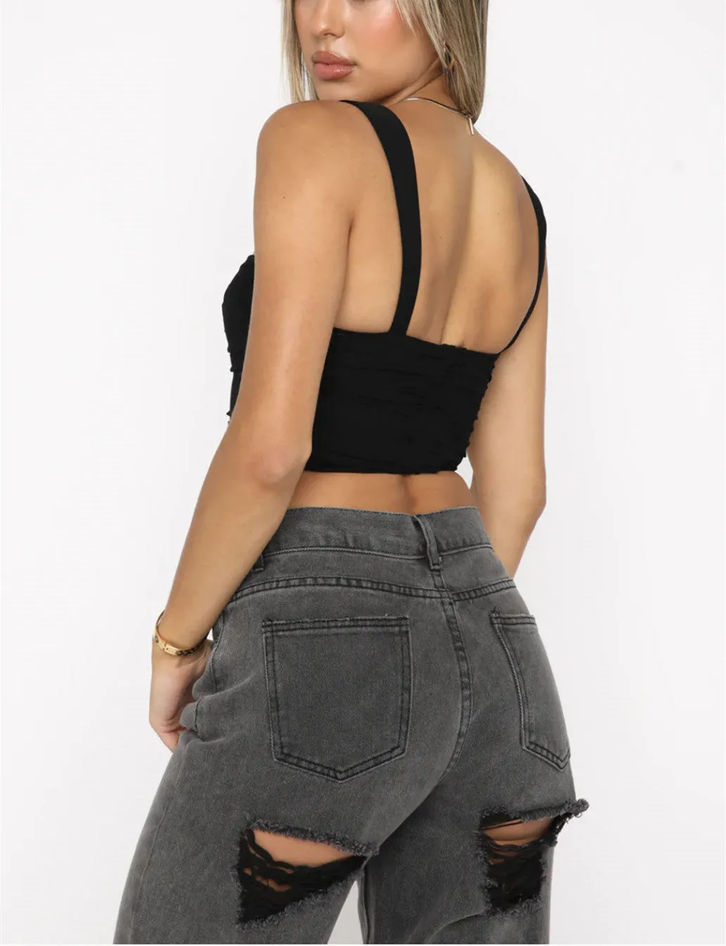 Summer Pleating Camisole Hollow Low-Cut Sexy Vests Wholesale Womens Tops